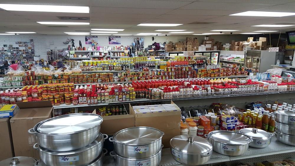 Shelves of sauces, spices and cookware inside Afrik International Food World Market